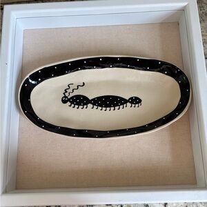 Rare! Dotti Potts Whimsical Black and Cream Caterpillar Oval Pottery Dish